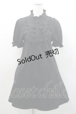 画像1: Jamieエーエヌケー / ハイネックフリル半袖カットワンピース  黒 I-26-01-08-074-0-OP-SA-ZI