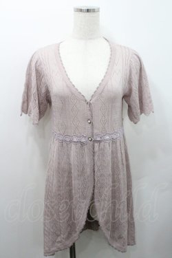 画像1: axes femme POETIQUE / トランプ柄透かし編みカーディガン M ピンク I-26-01-08-014-AX-TO-TE-ZI