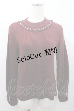 画像1: axes femme / ビジューボトルネックリブプルオーバー M ワイン I-26-01-08-025-AX-TO-TE-ZI