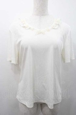 画像1: INGEBORG / フリル襟&モチーフ付半袖トップス M アイボリー I-26-01-10-029-LO-TO-SA-ZI