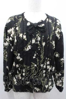 画像1: INGEBORG / 百合柄2つリボン長袖シアーブラウス  ブラック I-26-01-10-030-LO-BL-SA-ZI