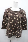 PINK HOUSE / 薔薇柄胸元ハシゴレース五分袖トップス L ブラウン I-26-01-10-034-LO-TO-SA-ZI