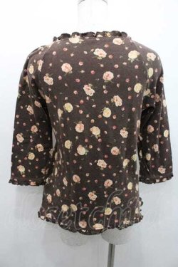 画像2: PINK HOUSE / 薔薇柄胸元ハシゴレース五分袖トップス L ブラウン I-26-01-10-034-LO-TO-SA-ZI