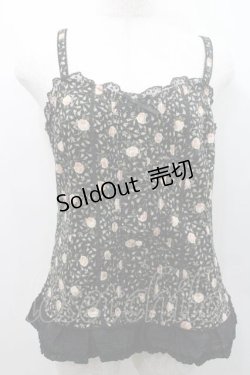 画像1: PINK HOUSE / 薔薇柄前開きキャミソール L ブラック I-26-01-10-038-LO-TO-SA-ZI
