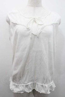 画像1: PINK HOUSE / 胸元切替&縦ピンタックノースリーブトップス L ホワイト I-26-01-10-043-LO-TO-SA-ZI