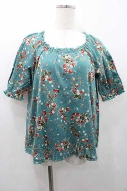 画像1: PINK HOUSE / 苺柄襟元レーストップス L グリーン I-26-01-10-047-LO-TO-SA-ZI