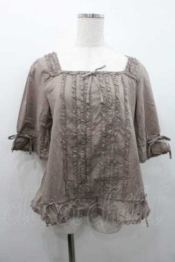 画像1: INGEBORG / 縦フリルスクウェアネック五分袖ブラウス M グレージュ I-26-01-10-048-LO-BL-SA-ZI