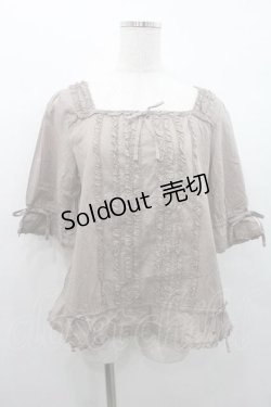 画像1: INGEBORG / 縦フリルスクウェアネック五分袖ブラウス M グレージュ I-26-01-10-048-LO-BL-SA-ZI