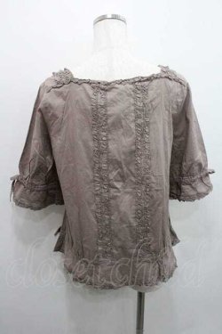 画像2: INGEBORG / 縦フリルスクウェアネック五分袖ブラウス M グレージュ I-26-01-10-048-LO-BL-SA-ZI