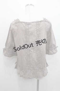 画像2: INGEBORG / 縦フリルスクウェアネック五分袖ブラウス M グレージュ I-26-01-10-048-LO-BL-SA-ZI