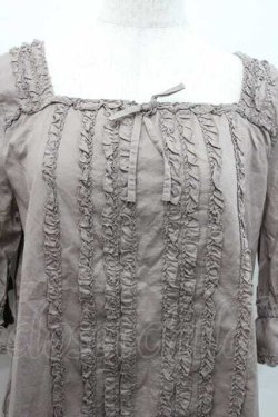 画像4: INGEBORG / 縦フリルスクウェアネック五分袖ブラウス M グレージュ I-26-01-10-048-LO-BL-SA-ZI