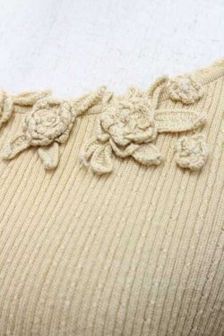 画像4: INGEBORG / モチーフ付き五分袖ニットトップス M イエロー I-26-01-10-051-LO-TO-SA-ZI