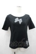 PINK HOUSE / リボンプリントTシャツ  黒Ｘグレー I-26-01-10-053-LO-TO-SA-ZI