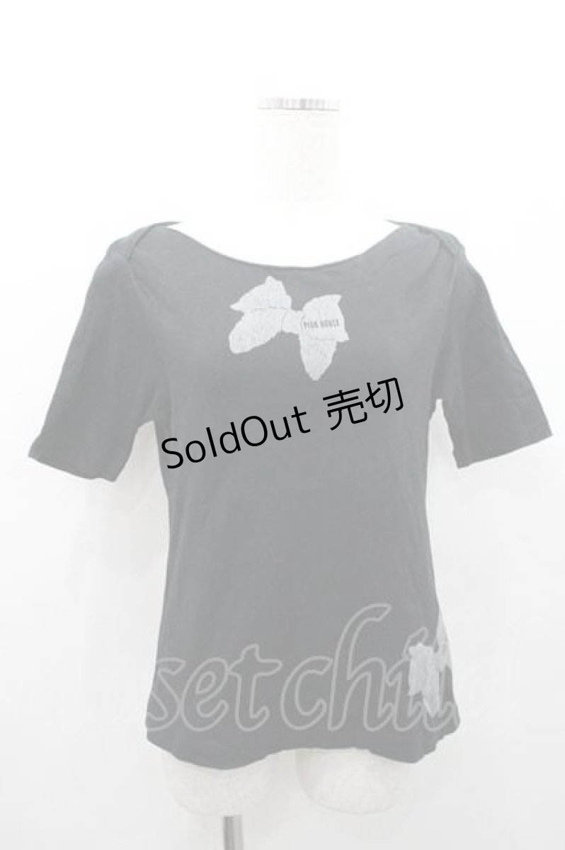 画像1: PINK HOUSE / リボンプリントTシャツ  黒Ｘグレー I-26-01-10-053-LO-TO-SA-ZI (1)