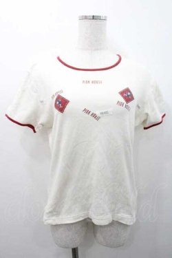 画像1: PINK HOUSE / いるかワッペン半袖カットソー L アイボリーＸ赤 I-26-01-10-054-LO-TO-SA-ZI