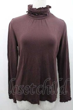 画像1: PINK HOUSE / ピンタック&ピコフリルハイネックカットソー M ブラウン I-26-01-10-057-LO-TO-SA-ZI