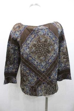 画像2: INGEBORG / スカーフパッチワーク柄スクエアネックブラウス M ブラウン I-26-01-10-058-LO-BL-SA-ZI