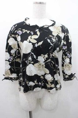 画像1: INGEBORG / 花柄五分袖トップス Ｍ ブラック I-26-01-10-059-LO-TO-SA-ZI