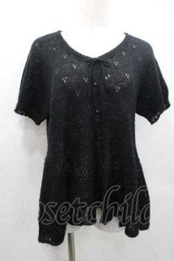 画像1: PINK HOUSE / 半袖ニットカーディガン  ブラック I-26-01-10-062-LO-TO-SA-ZI