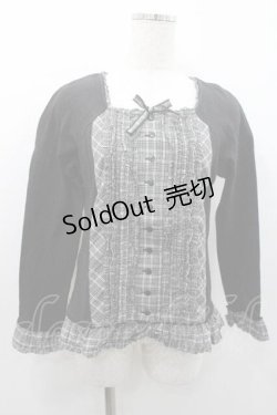 画像1: PINK HOUSE / ラグランスリーブフリルカットソー  黒Ｘチェック I-26-01-10-072-LO-TO-SA-ZI