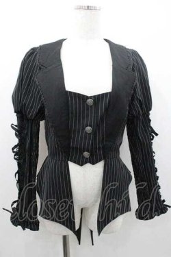 画像1: Chalmiere / ストライプレースアップジャケット M ブラック I-26-01-10-073-0-JA-SA-ZI