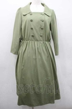 画像1: an another angelus / フロントボタン長袖ワンピース  グリーン I-26-01-10-080-CA-OP-SA-ZI