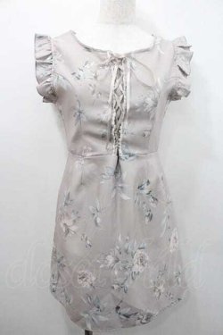 画像1: evelyn / フラワープリント編み上げリボンノースリーブワンピース  ピンクベージュ I-26-01-10-083-LO-OP-SA-ZI