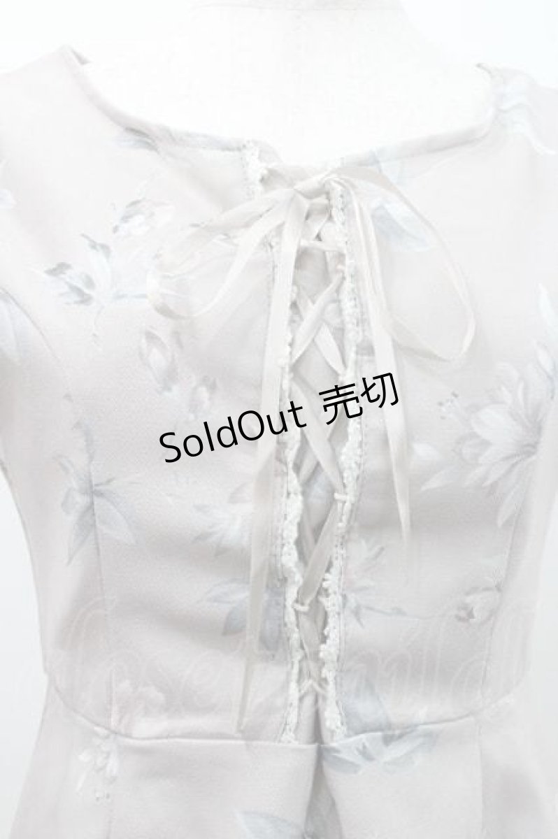 画像3: evelyn / フラワープリント編み上げリボンノースリーブワンピース  ピンクベージュ I-26-01-10-083-LO-OP-SA-ZI (3)
