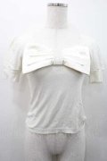 JESUS DIAMANTE / フロントリボン半袖ニットトップス  白 I-26-01-10-008-JE-TO-SA-ZI
