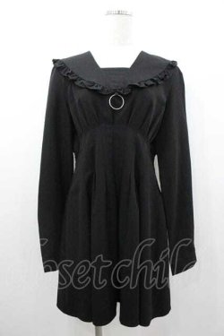 画像1: Amilige / フリル襟風長袖ワンピース M 黒 I-26-01-10-096-PU-OP-SA-ZI