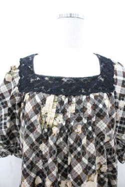 画像3: PINK HOUSE / チェック薔薇柄スクウェアネックチュニックワンピース  ブラウン I-26-01-10-099-LO-OP-SA-ZI