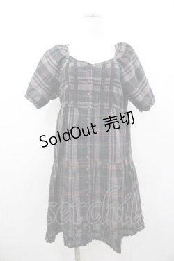 画像1: PINK HOUSE / チェック半袖チュニックブラウス  黒Ｘ茶 I-26-01-10-100-LO-BL-SA-ZI