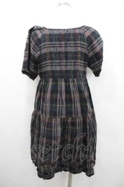 画像2: PINK HOUSE / チェック半袖チュニックブラウス  黒Ｘ茶 I-26-01-10-100-LO-BL-SA-ZI