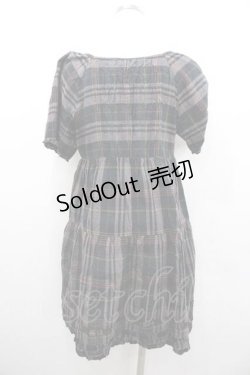 画像2: PINK HOUSE / チェック半袖チュニックブラウス  黒Ｘ茶 I-26-01-10-100-LO-BL-SA-ZI