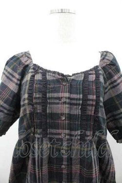 画像3: PINK HOUSE / チェック半袖チュニックブラウス  黒Ｘ茶 I-26-01-10-100-LO-BL-SA-ZI