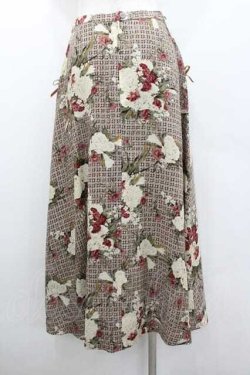 画像2: INGEBORG / チェック&ブーケ柄ポケットリボンスカート L グレー I-26-01-10-116-LO-SK-SA-ZI