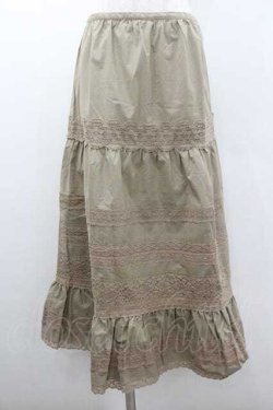 画像1: INGEBORG / レースボーダースカート M ベージュ I-26-01-10-118-LO-SK-SA-ZI