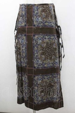 画像1: INGEBORG / 薔薇パネル柄エプロン風スカート M ブラウン I-26-01-10-121-LO-SK-SA-ZI