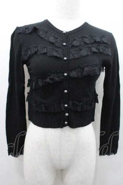 画像1: JESUS DIAMANTE / フロントレースパールボタンニットカーデ  黒 I-26-01-10-017-JE-TO-SA-ZI