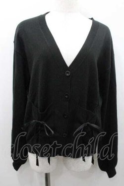 画像1: MA*RS / 編み上げリボンポケットニットカーディガン  黒 I-26-01-10-019-EL-TO-SA-ZI