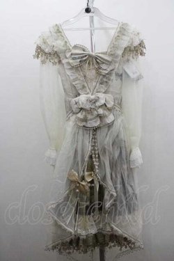 画像1: Bramblerose / ウィンドウ柄カーテン風チュール重ねワンピース S アイボリー I-26-01-13-046-0-OP-SA-ZI