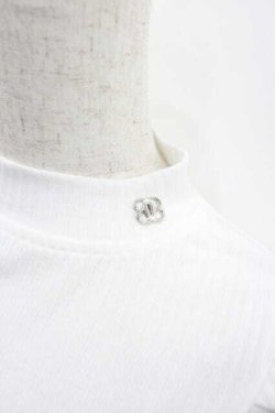 画像2: evelyn / ハイネックストライプ風半袖ニットトップス  白 I-26-01-13-006-LO-TO-SA-ZI