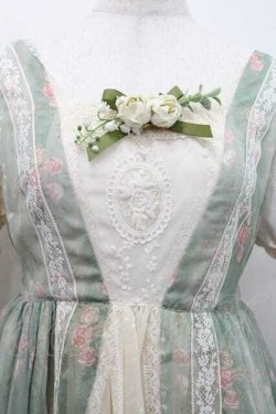 画像3: Miss Point / 薔薇プリントチュール重ね半袖ワンピース S グリーンＸアイボリー I-26-01-13-056-0-OP-SA-ZI