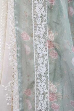 画像6: Miss Point / 薔薇プリントチュール重ね半袖ワンピース S グリーンＸアイボリー I-26-01-13-056-0-OP-SA-ZI