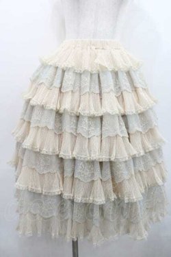 画像1: Jewel In Dawn / リボン刺繍レース&ドットチュールレース段々スカート  アイボリーＸサックス I-26-01-13-087-0-SK-SA-ZI
