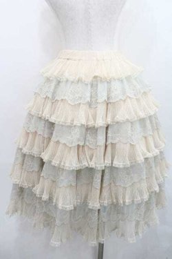 画像2: Jewel In Dawn / リボン刺繍レース&ドットチュールレース段々スカート  アイボリーＸサックス I-26-01-13-087-0-SK-SA-ZI