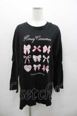 画像1: Honey Cinnamon / リボンプリントカットソー  黒Ｘピンク I-26-01-13-017-LO-TO-SA-ZI