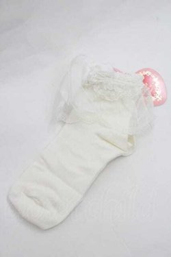 画像1: BABY,THE STARS SHINE BRIGHT / Roseリボンのクルー丈ソックス  白 I-26-01-13-114-BA-ZA-SA-ZI