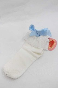 画像1: BABY,THE STARS SHINE BRIGHT / Sweet Cherriesクルーソックス  白Ｘサックス I-26-01-13-115-BA-ZA-SA-ZI