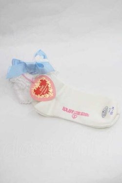 画像2: BABY,THE STARS SHINE BRIGHT / Sweet Cherriesクルーソックス  白Ｘサックス I-26-01-13-115-BA-ZA-SA-ZI